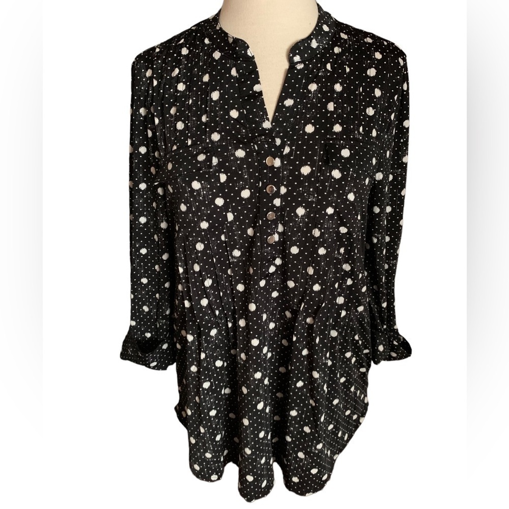 COCOMO XL Black White 3/4 sleeve women's Pintuck Blouse tunic